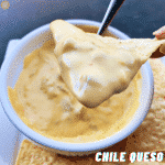 chile queso on a tortilla chip
