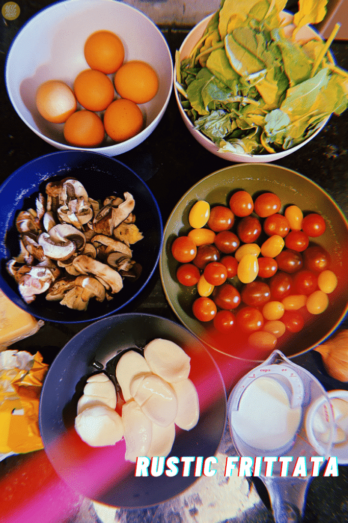 Bowls of ingredients for Rustic Frittata 