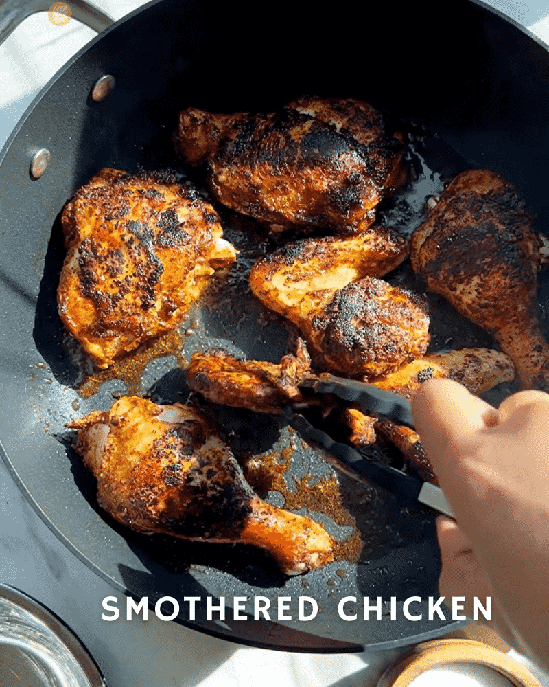 searing the smothered chicken