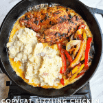 copycat sizzling chicken and cheese with mashed potatoes