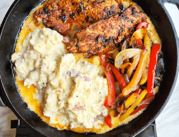 copycat sizzling chicken and cheese with mashed potatoes