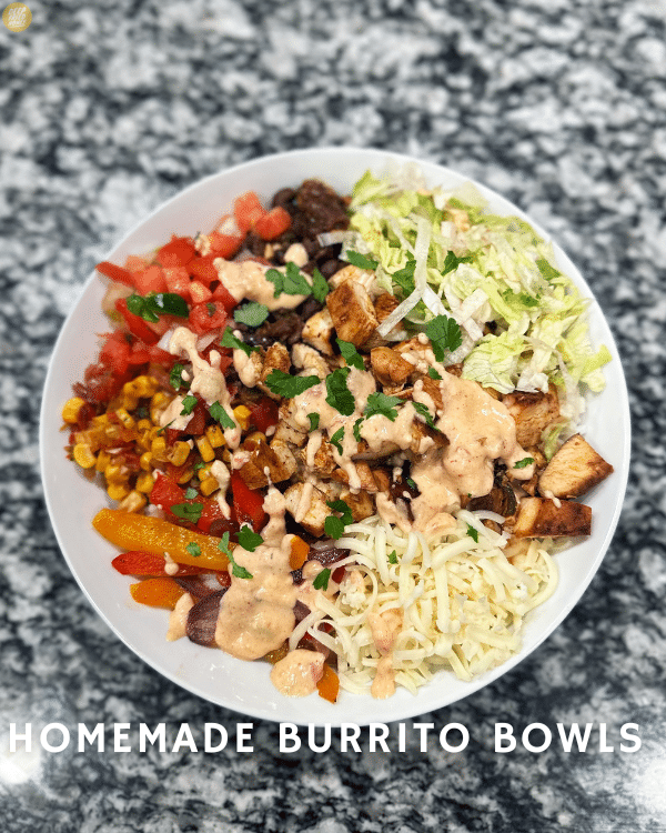 Homemade Burrito Bowls with classic queso 