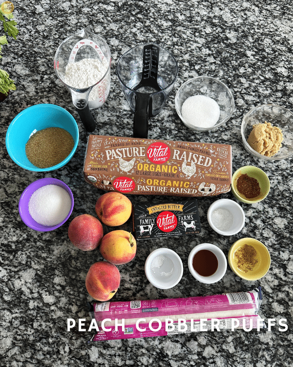ingredients for Peach Cobbler Puffs