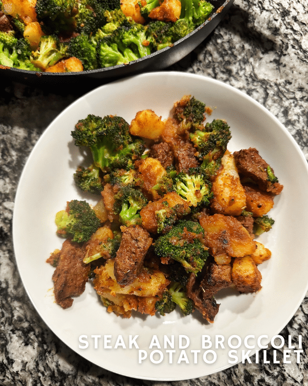 bowl of Steak and Broccoli Potato Skillet