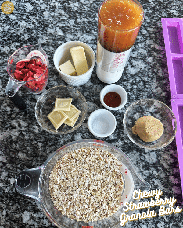 ingredients mise en place for Chewy Strawberry Granola Bars